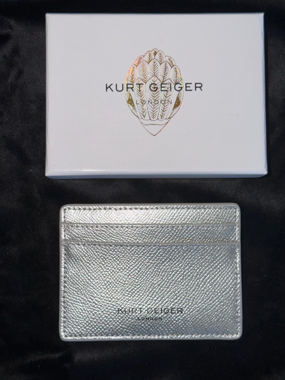Kurt Geiger London Metallic Silver Leather Card Holder NWT Box - Picture 4 of 5